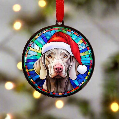 Weimaraner in Santa Hat Suncatcher Decoration